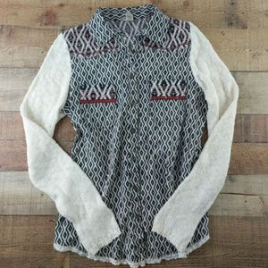 BKE Sweater Sleeve Button Up Shirt Two Materials